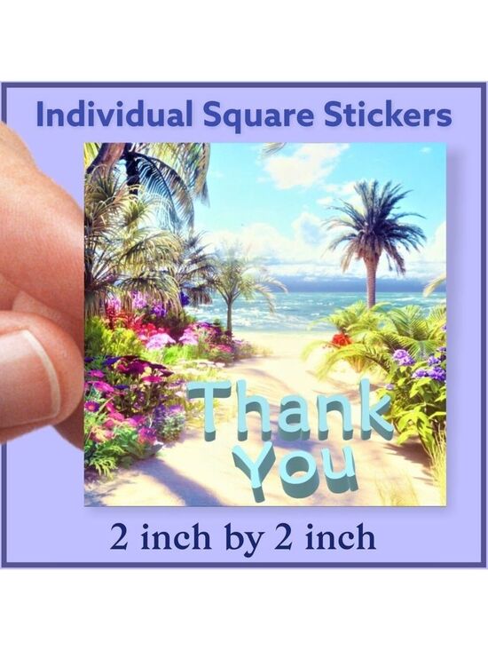 Mailers And More Other - 200 (2x2 Inch) Square Stickers, Road Beach, High Gloss, Thank You PRICE IS FIRM